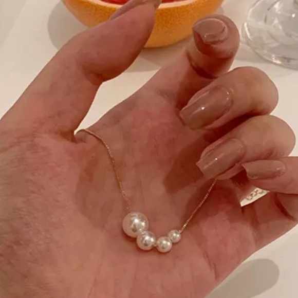 18" Long Pearl Choker Chain Necklace Pendant Collar Gold - Picture 8 of 10